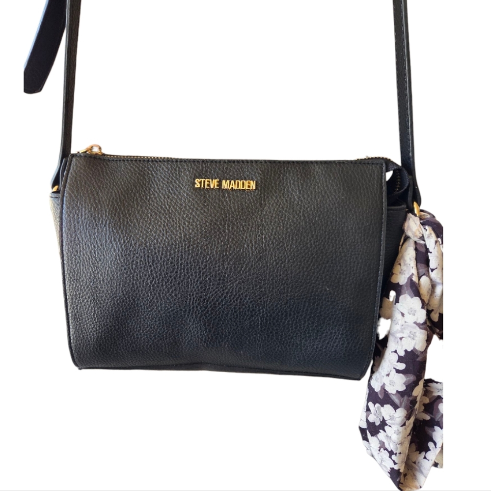 Steve Madden Black Crossbody Shoulder Bag with Floral Scarf